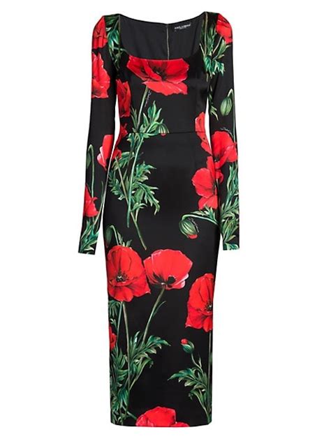 satin poppy print midi dress.